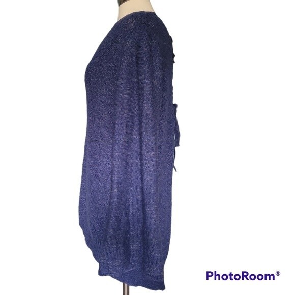 Democracy Blue Lace-up Bell Sleeve Asymmetrical/High-Low Sweater - XL - Picture 6 of 12